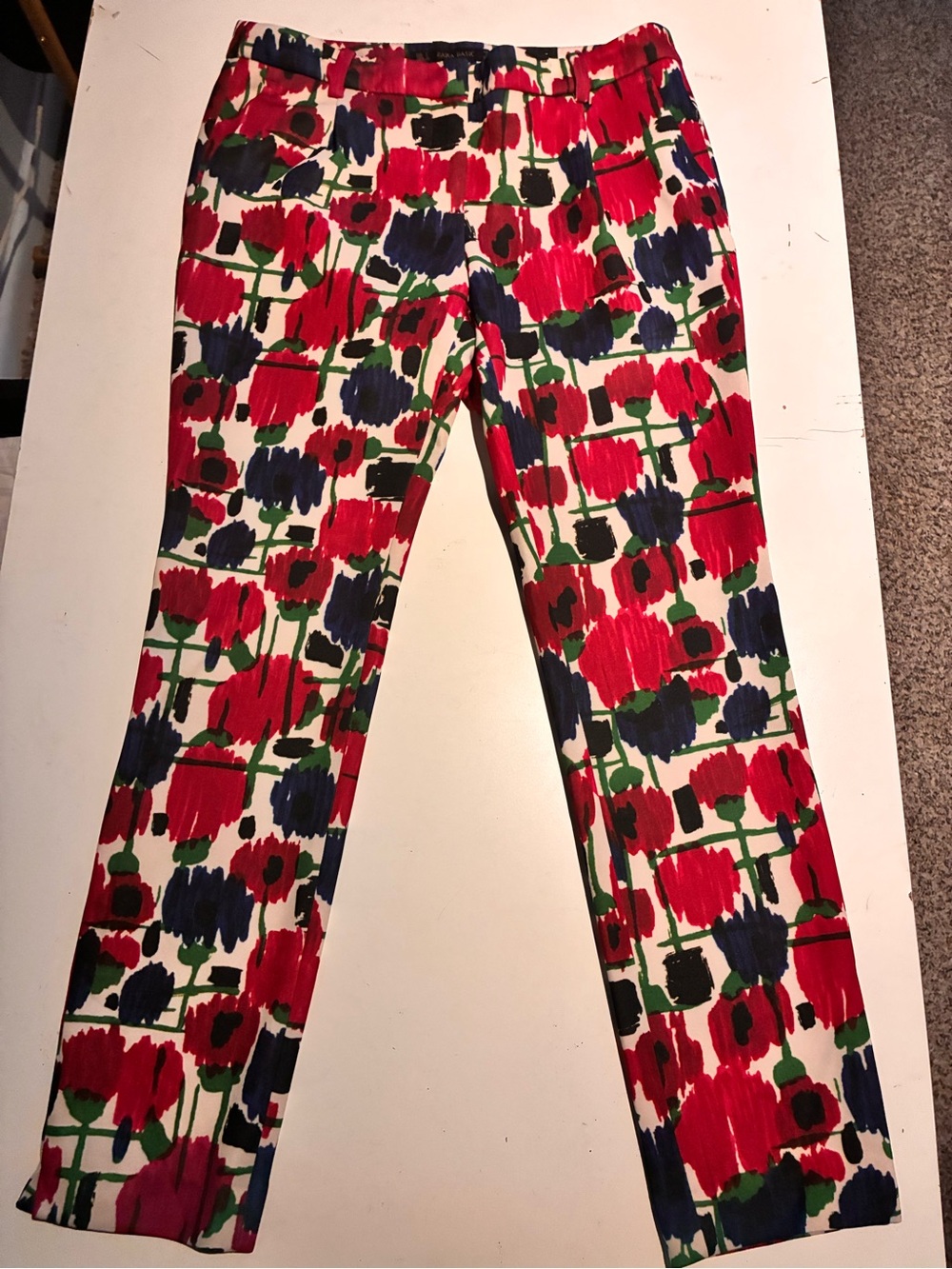 Zara Floral Slim Pants in Red, Navy & Green